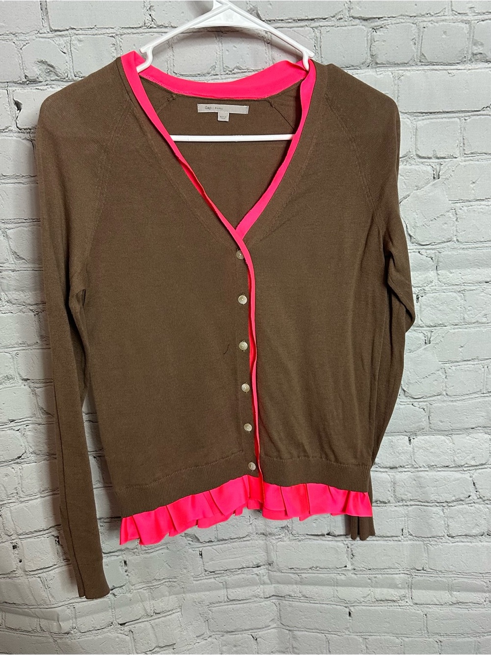 GAP Brown Cardigan with Hot Pink Trim